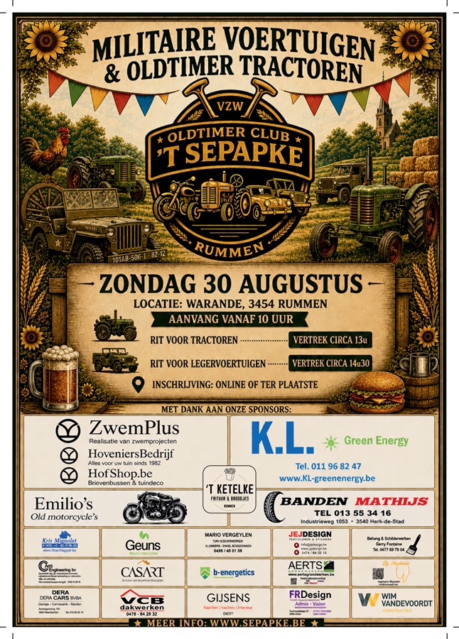 Militaire voertuigen en tractoren treffen 't Sepapke
